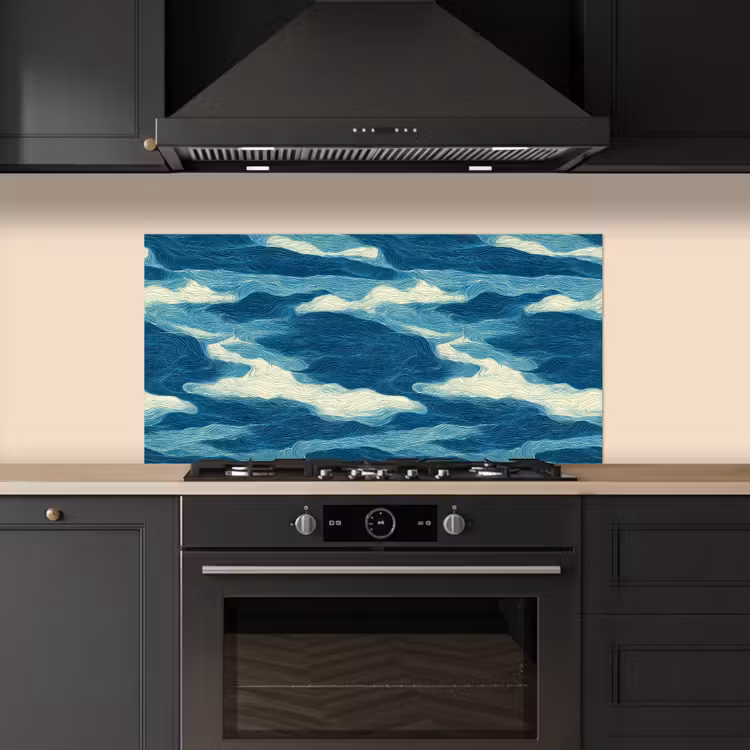 Golven - Abstract - Patroon - Blauw - Wit keuken achterwand spatscherm middel 899 -sfeer1