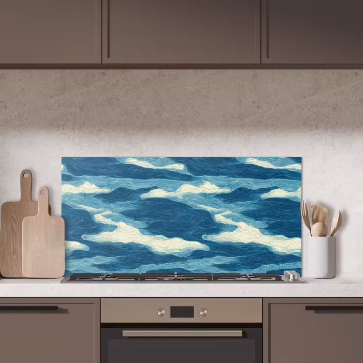 Golven - Abstract - Patroon - Blauw - Wit keuken achterwand spatscherm middel 899 -sfeer2