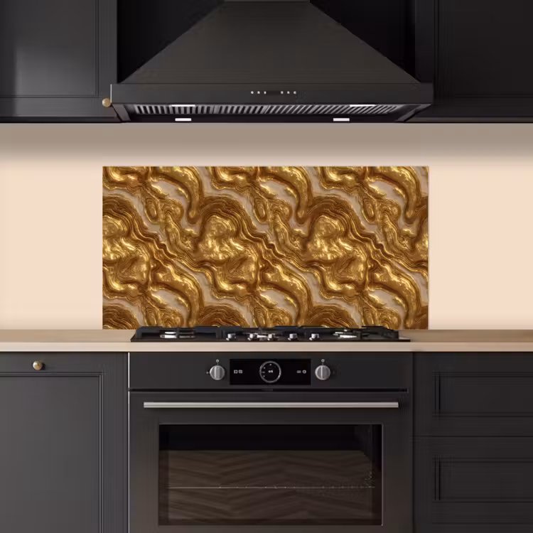 Golven - Organisch - Goud - Crème keuken achterwand spatscherm middel 899 -sfeer1