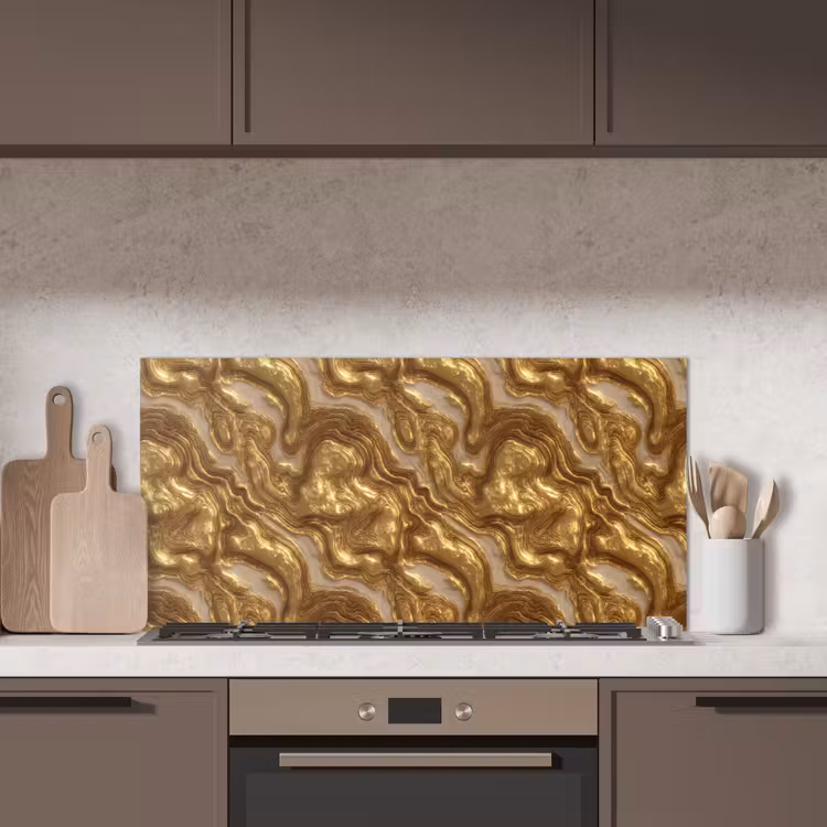 Golven - Organisch - Goud - Crème keuken achterwand spatscherm middel 899 -sfeer2