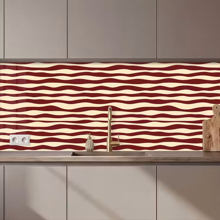 Golven - Rood - Patroon - Crème keuken achterwand 2 middel 871 zz_3dshopping