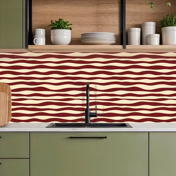 Golven - Rood - Patroon - Crème keuken achterwand 2 middel 871 -sfeer3