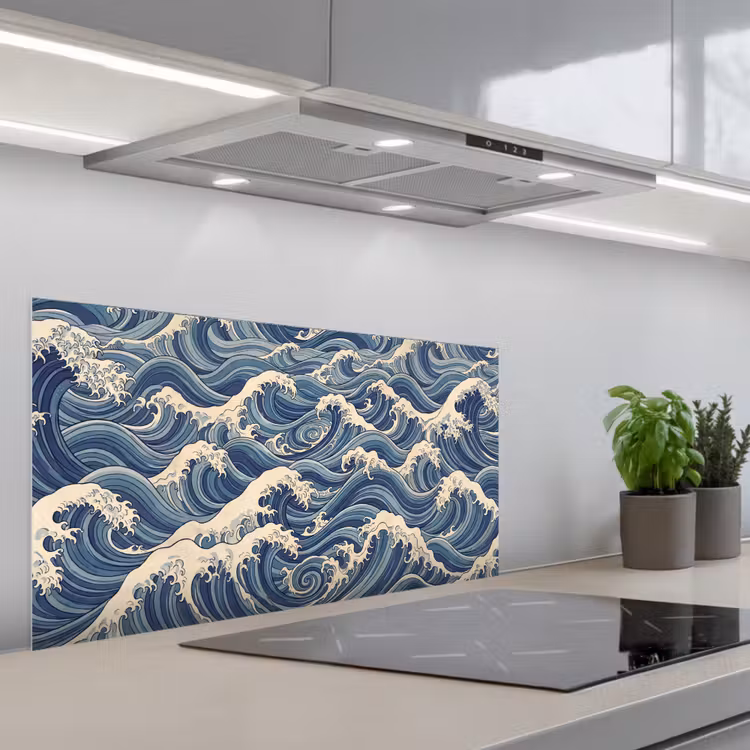 Golven - Zee - Natuur - Abstract - Blauw keuken achterwand spatscherm middel -3d_schuin