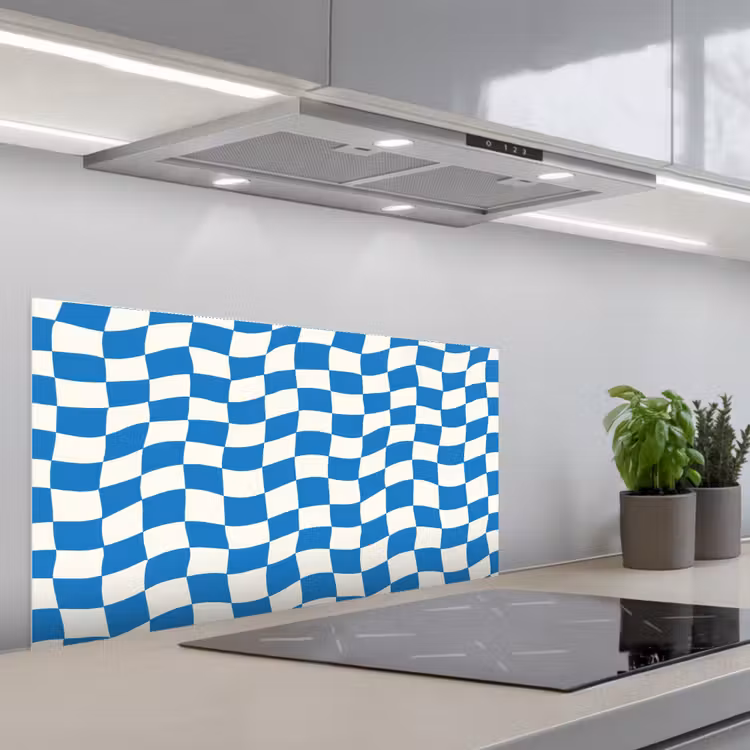 Golvend - Patroon - Blauw keuken achterwand spatscherm middel 899 -3d_schuin