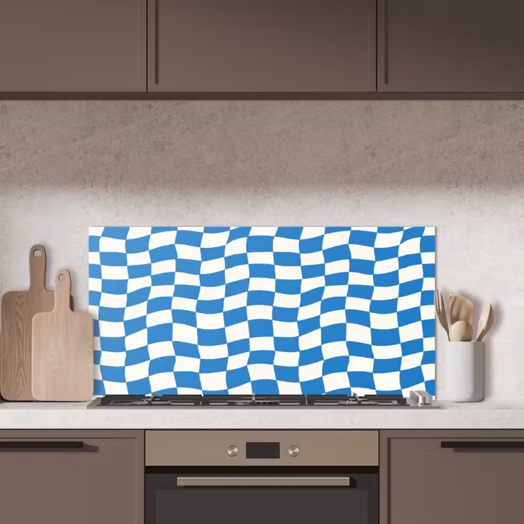 Golvend - Patroon - Blauw keuken achterwand spatscherm middel 899 -sfeer2
