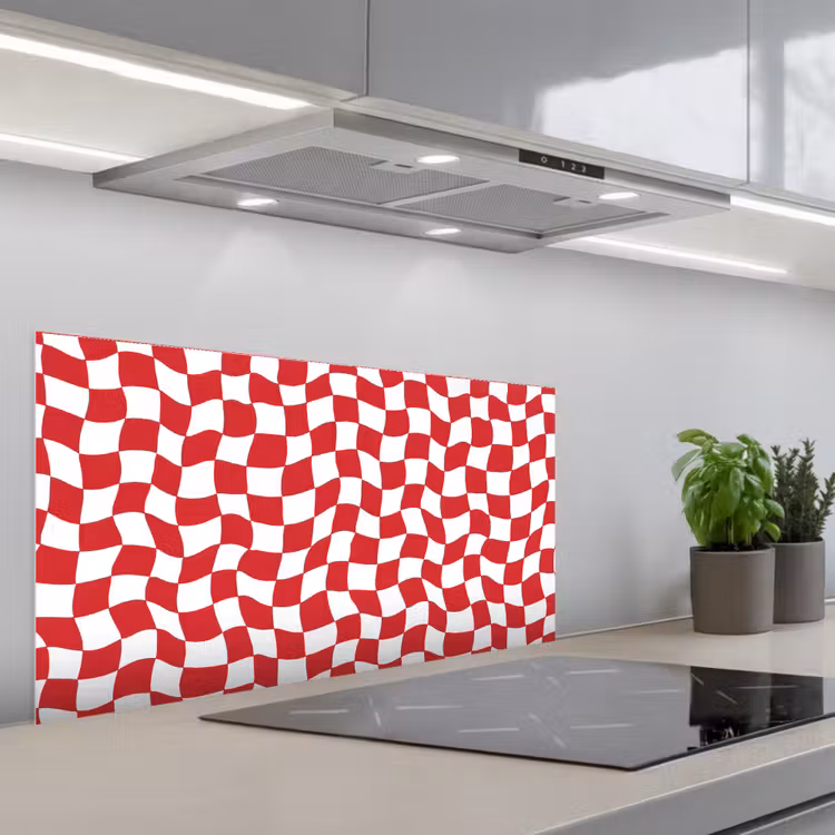 Golvend - Patroon - Rood keuken achterwand spatscherm middel 899 -3d_schuin