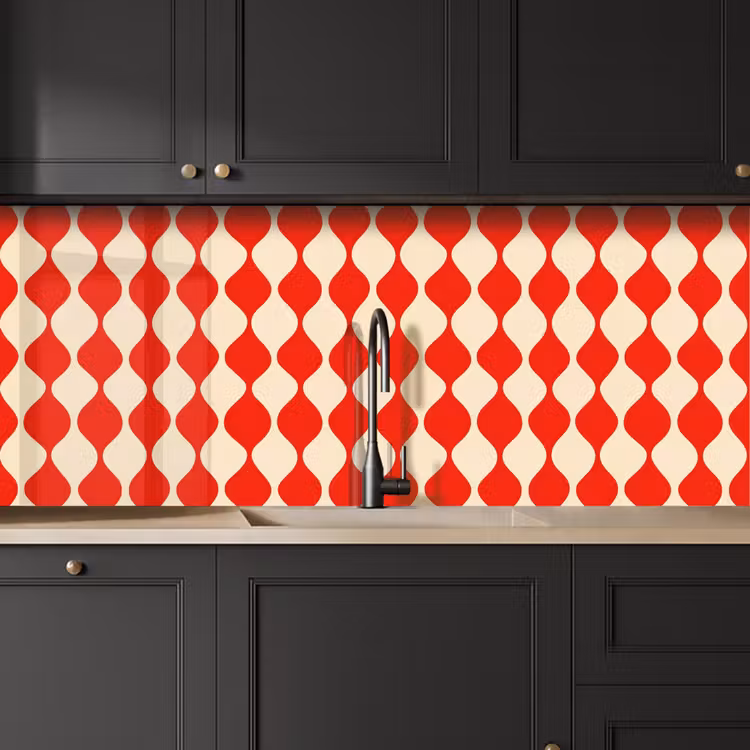 Golvend patroon - Retro - Rood - Beige keuken achterwand 2 middel 871 -sfeer1