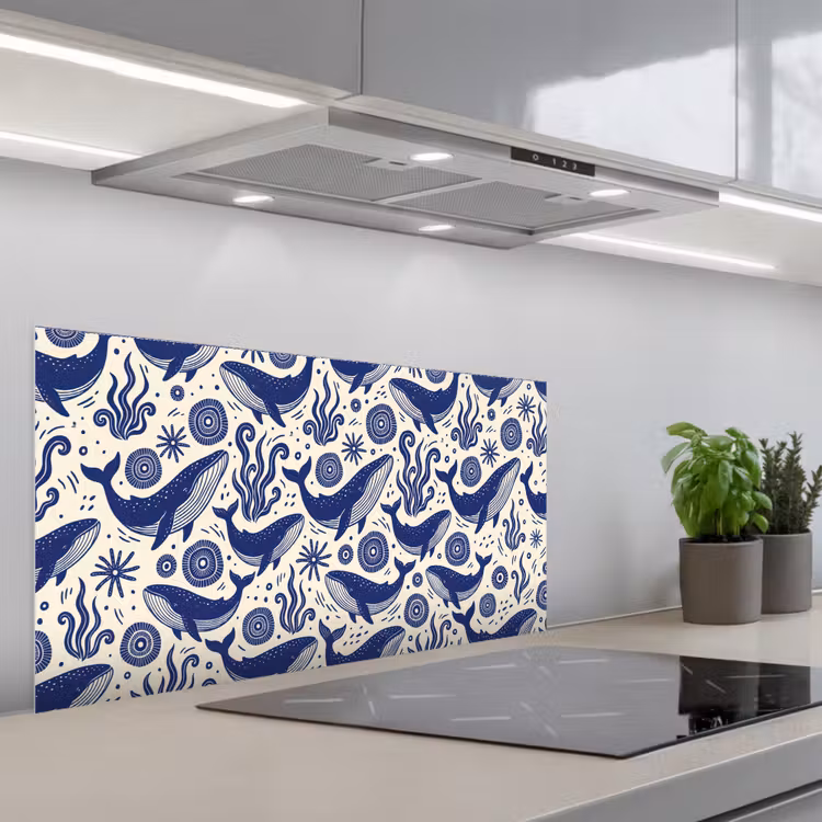 Walvis - Onderwater - Dieren - Abstract - Blauw keuken achterwand spatscherm middel -3d_schuin