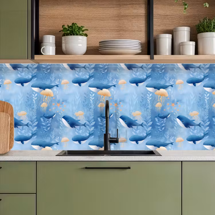 Walvissen - Oceaan - Blauw keuken achterwand 2 middel 871 -sfeer3