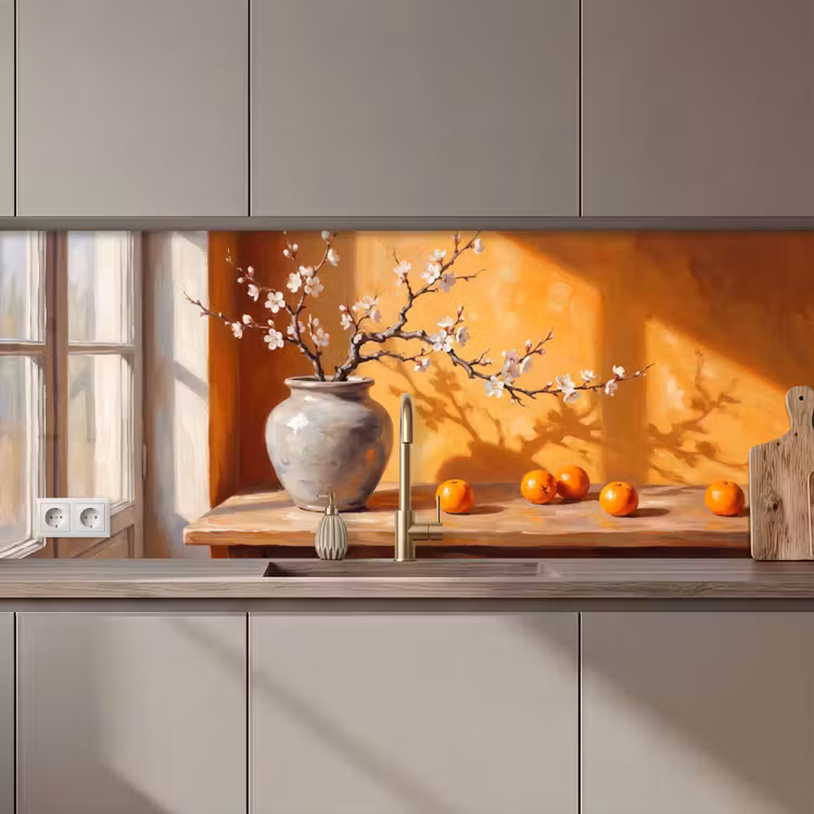 Kitchen Wall Splashback - White Flowers - Still Life - Witte bloemen - Stilleven keuken achterwand 2 middel zz_3dshopping