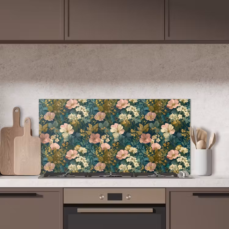 Wilde bloemen - Botanisch - Patroon - Roze - Romantisch keuken achterwand spatscherm middel 899 -sfeer2