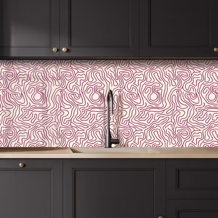 Kronkelende lijn - Magenta - Crème keuken achterwand 2 middel 871 -sfeer1
