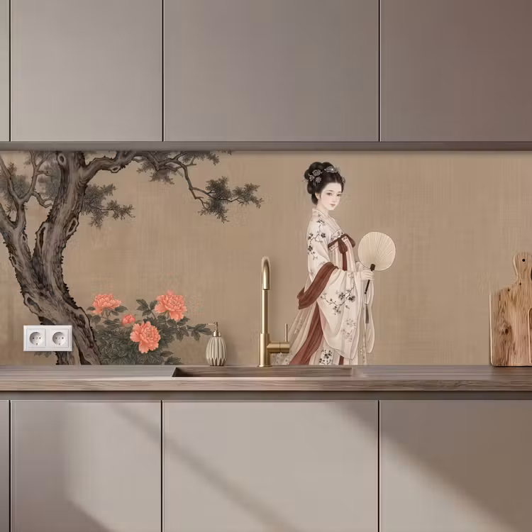 Vrouw - Azië - Kunst - Beige keuken achterwand 2 middel zz_3dshopping