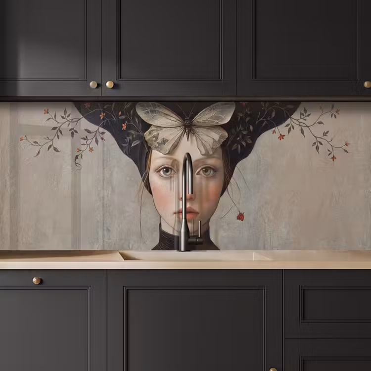 Woman - Butterfly - Art - Classic - Muted keuken achterwand 2 middel -sfeer1