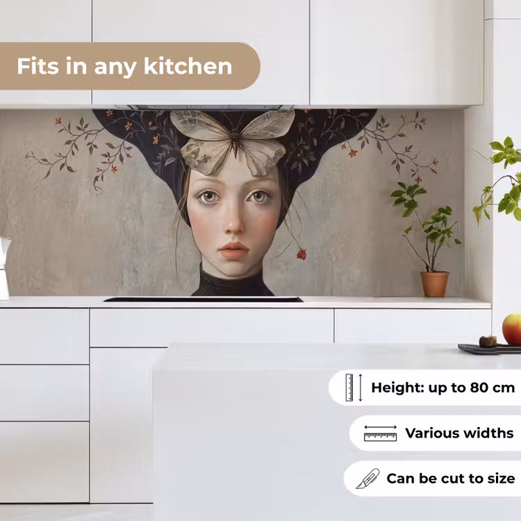 Woman - Butterfly - Art - Classic - Muted keuken achterwand 2 middel -sfeer4_UK