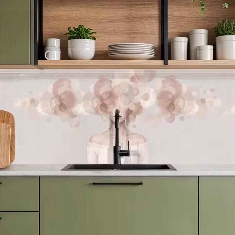 Vrouw - Cirkels - Beige keuken achterwand 2 middel -sfeer3