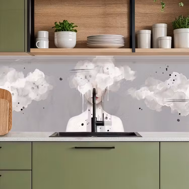Vrouw - Wolk - Grijs keuken achterwand 2 middel -sfeer3