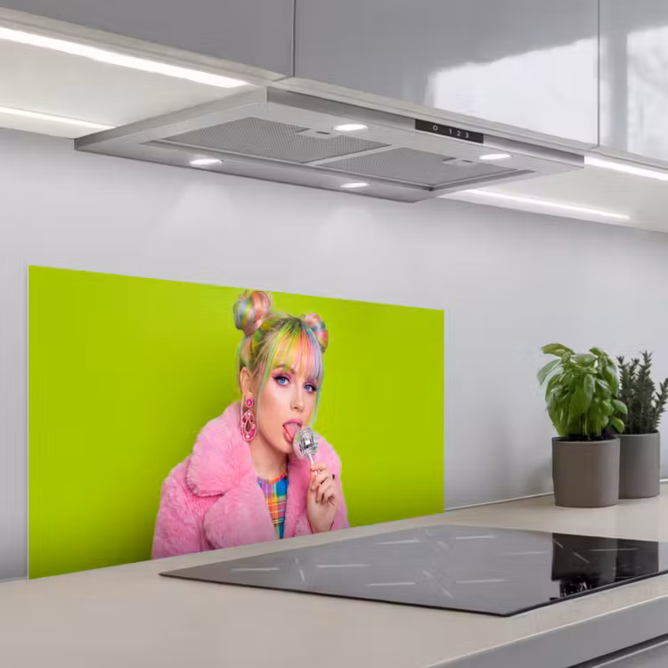 Vrouw - Kleurrijk haar - Pop art - Modern - Levendig keuken achterwand spatscherm middel -3d_schuin