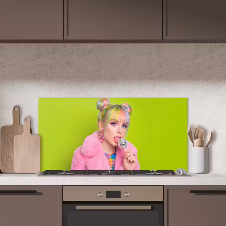 Vrouw - Kleurrijk haar - Pop art - Modern - Levendig keuken achterwand spatscherm middel -sfeer2