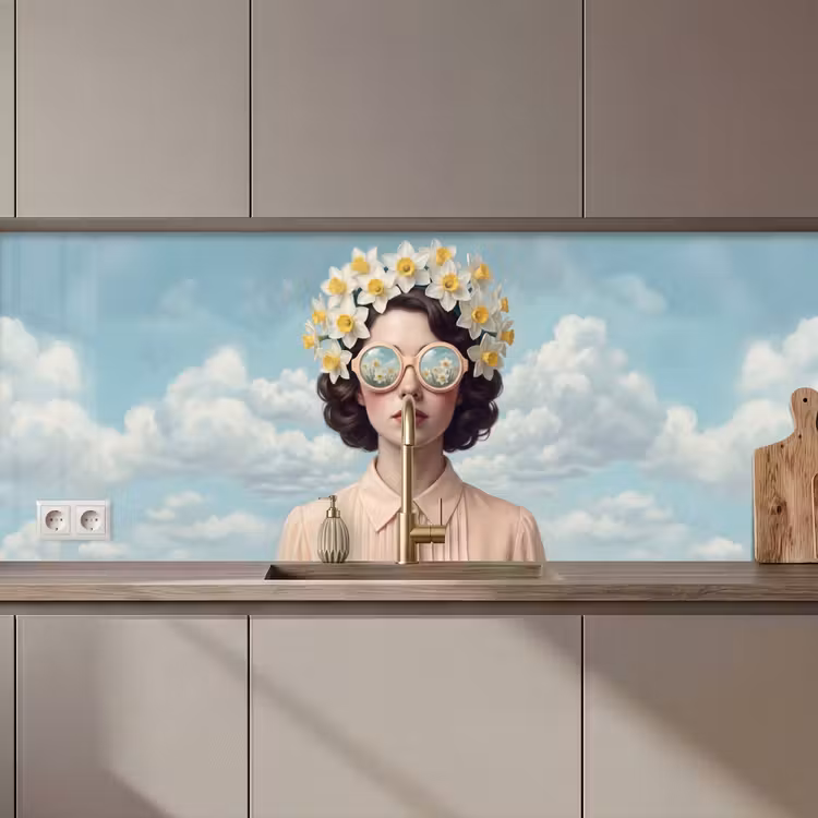 Vrouw - Narcissen - Geel keuken achterwand 2 middel zz_3dshopping