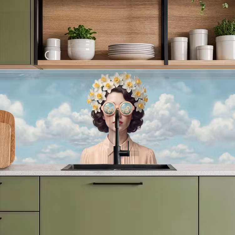 Vrouw - Narcissen - Geel keuken achterwand 2 middel -sfeer3