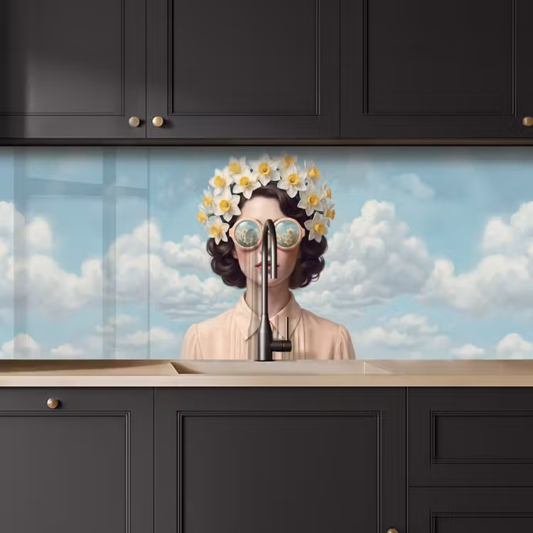 Vrouw - Narcissen - Geel keuken achterwand 2 middel -sfeer1