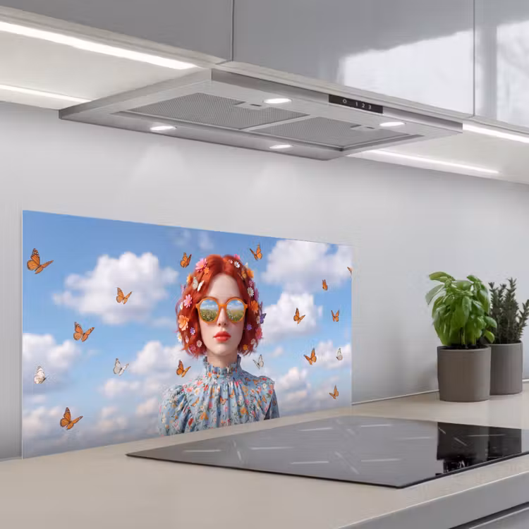 Vrouw - Bloemen - Zomer - Portret - Kleurrijk keuken achterwand spatscherm middel -3d_schuin