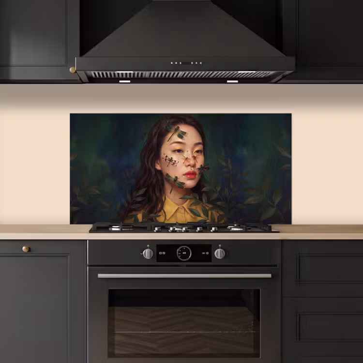 Vrouw - Insecten - Natuur - Portret - Groen keuken achterwand spatscherm middel -sfeer1