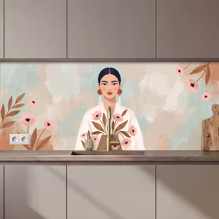 Vrouw - Kimono - Pastel keuken achterwand 2 middel zz_3dshopping
