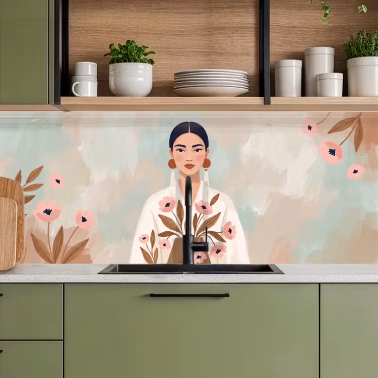 Vrouw - Kimono - Pastel keuken achterwand 2 middel -sfeer3