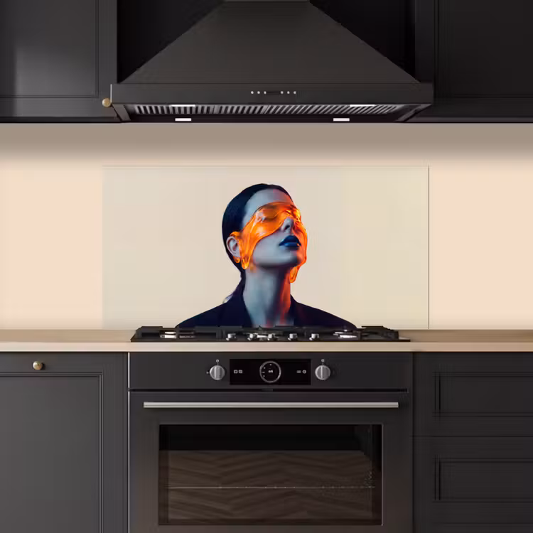 Vrouw - Oranje - Abstract - Modern - Kleurrijk keuken achterwand spatscherm middel -sfeer1