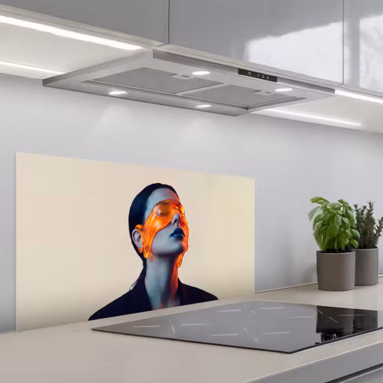 Vrouw - Oranje - Abstract - Modern - Kleurrijk keuken achterwand spatscherm middel -3d_schuin
