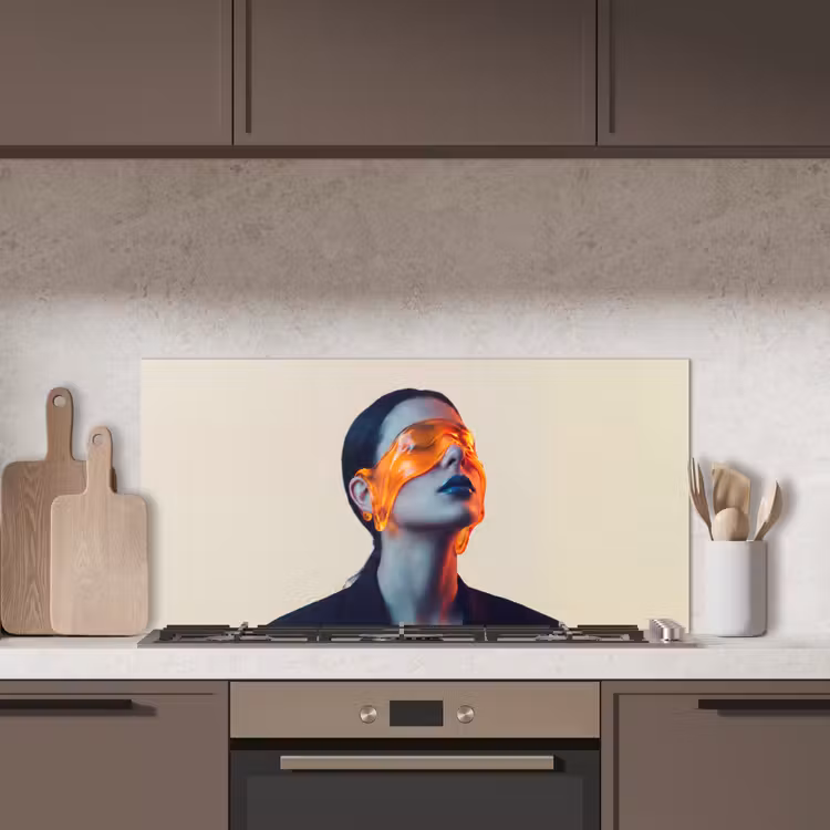 Vrouw - Oranje - Abstract - Modern - Kleurrijk keuken achterwand spatscherm middel -sfeer2
