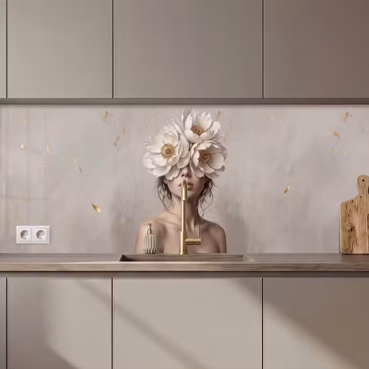 Vrouw - Pioenroos - Wit keuken achterwand 2 middel zz_3dshopping