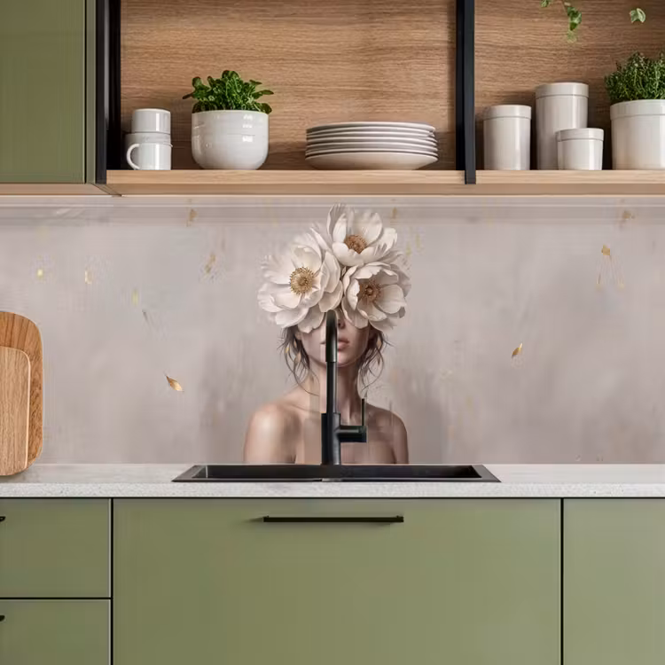 Vrouw - Pioenroos - Wit keuken achterwand 2 middel -sfeer3