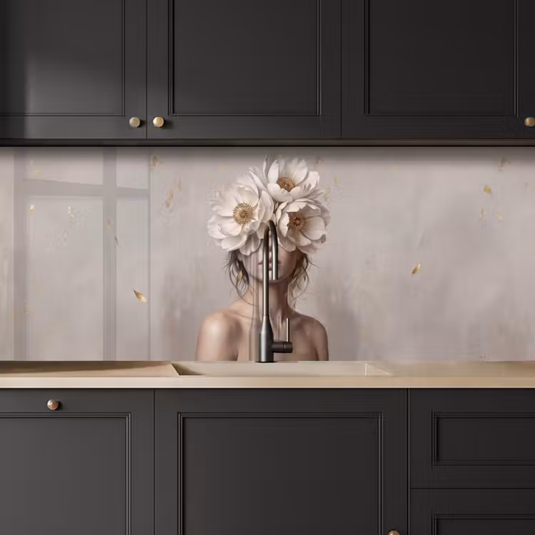 Vrouw - Pioenroos - Wit keuken achterwand 2 middel -sfeer1