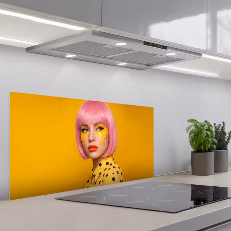 Vrouw - Portret - Abstract - Kleurrijk - Geel keuken achterwand spatscherm middel -3d_schuin