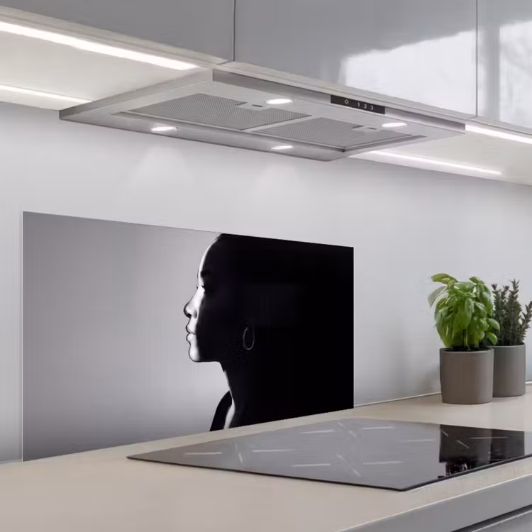 Vrouw - Profiel - Mensen - Zwart-wit keuken achterwand spatscherm middel -3d_schuin