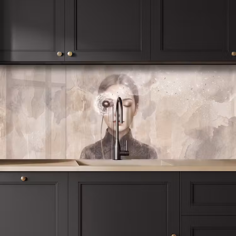 Vrouw - Sereen - Grijs keuken achterwand 2 middel -sfeer1