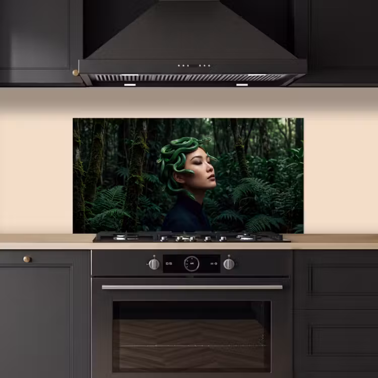 Vrouw - Slang - Natuur - Mystiek - Groen keuken achterwand spatscherm middel -sfeer1