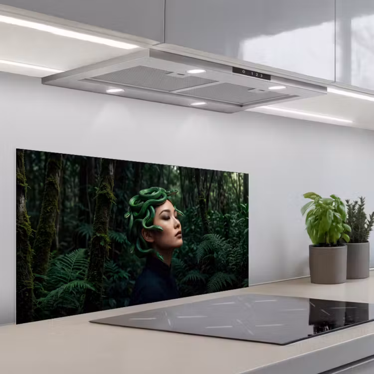 Vrouw - Slang - Natuur - Mystiek - Groen keuken achterwand spatscherm middel -3d_schuin