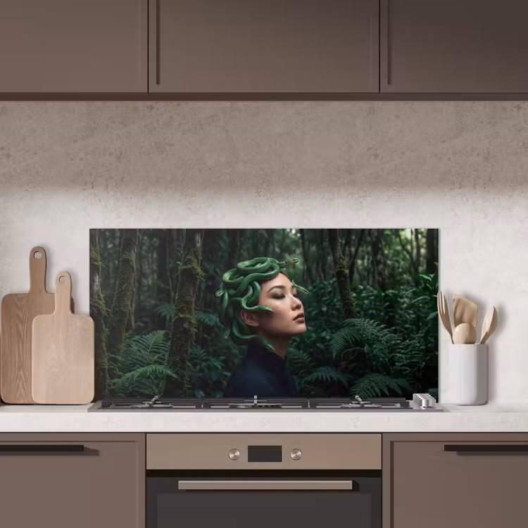 Vrouw - Slang - Natuur - Mystiek - Groen keuken achterwand spatscherm middel -sfeer2
