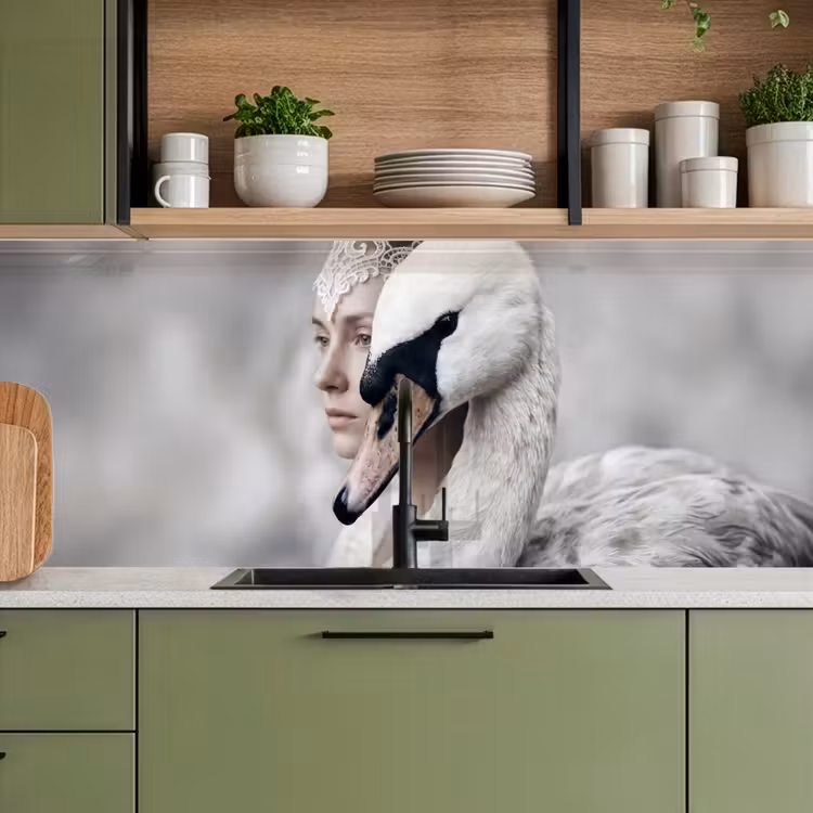 Vrouw - Zwaan - Wit keuken achterwand 2 middel -sfeer3
