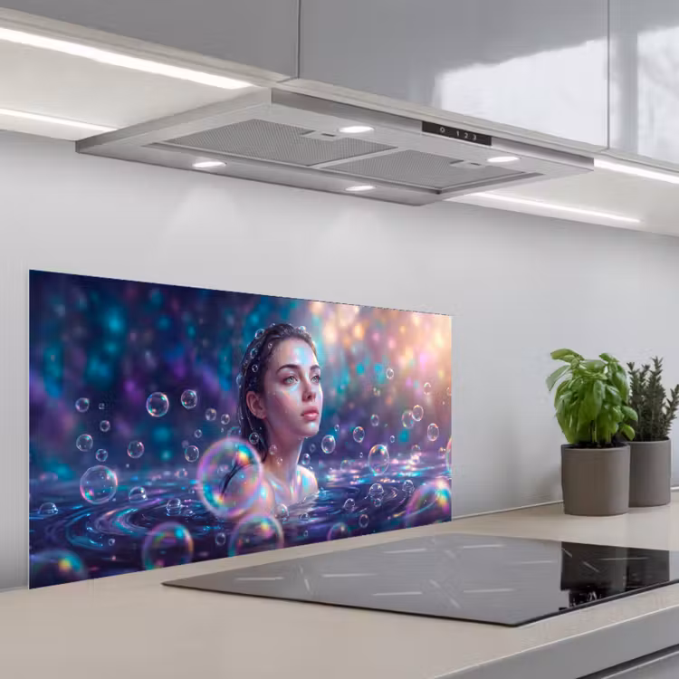 Vrouw - Water - Portret - Kleurrijk - Modern keuken achterwand spatscherm middel -3d_schuin