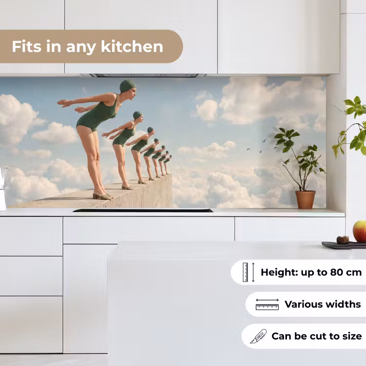 Kitchen Wall Splashback - Women - Diving Pose - Clouds - Vrouwen - Duikhouding - Wolken keuken achterwand 2 middel