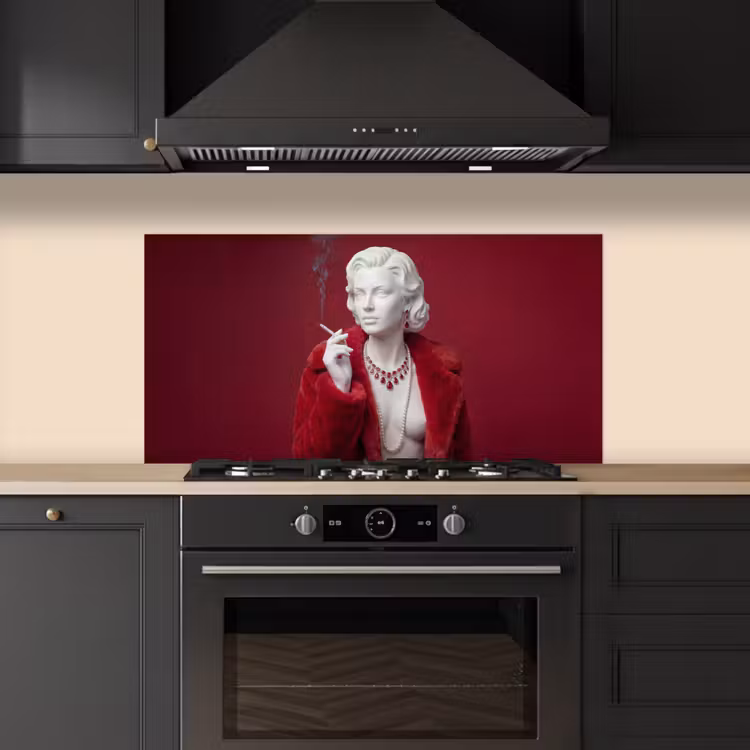 Vrouw - Bontjas - Mode - Klassiek - Rood keuken achterwand spatscherm middel -sfeer1