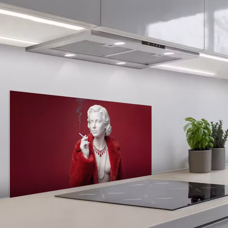 Vrouw - Bontjas - Mode - Klassiek - Rood keuken achterwand spatscherm middel -3d_schuin
