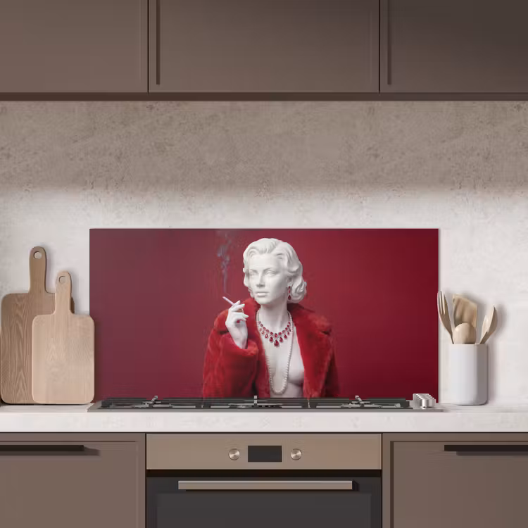 Vrouw - Bontjas - Mode - Klassiek - Rood keuken achterwand spatscherm middel -sfeer2