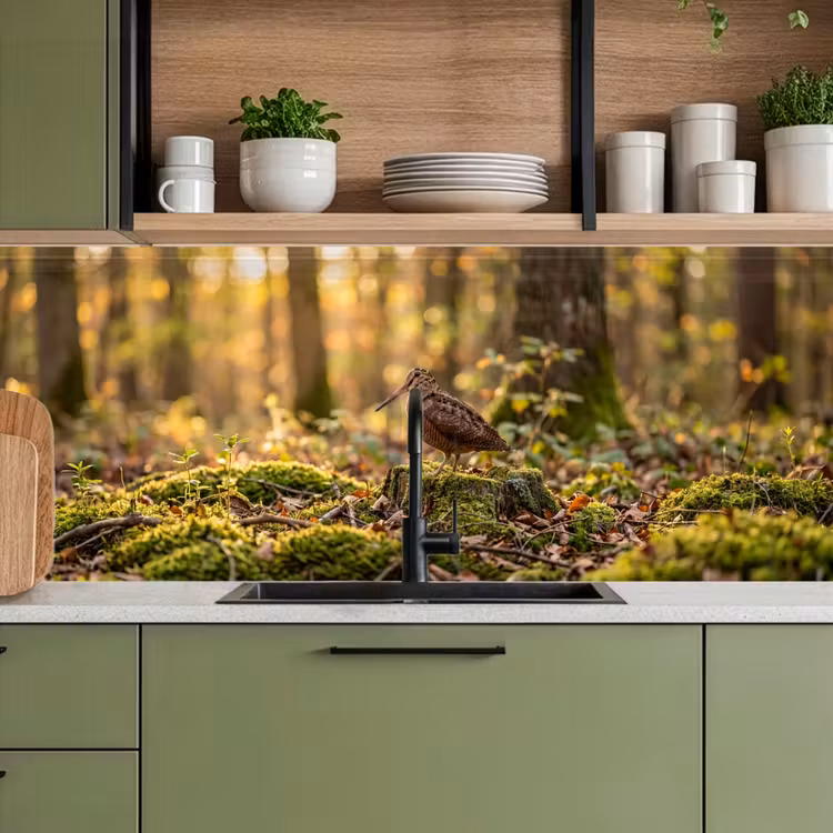 Houtsnip - Bos - Bladeren - Herfst - Gecamoufleerd keuken achterwand 2 middel -sfeer3