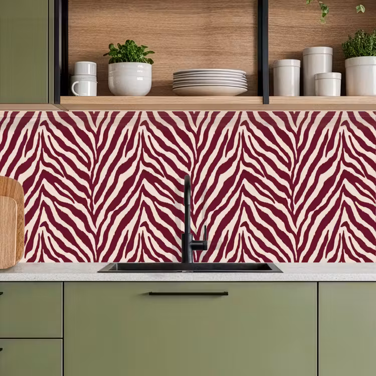 Zebra - Motief - Bordeaux - Rood keuken achterwand 2 middel 871 -sfeer3